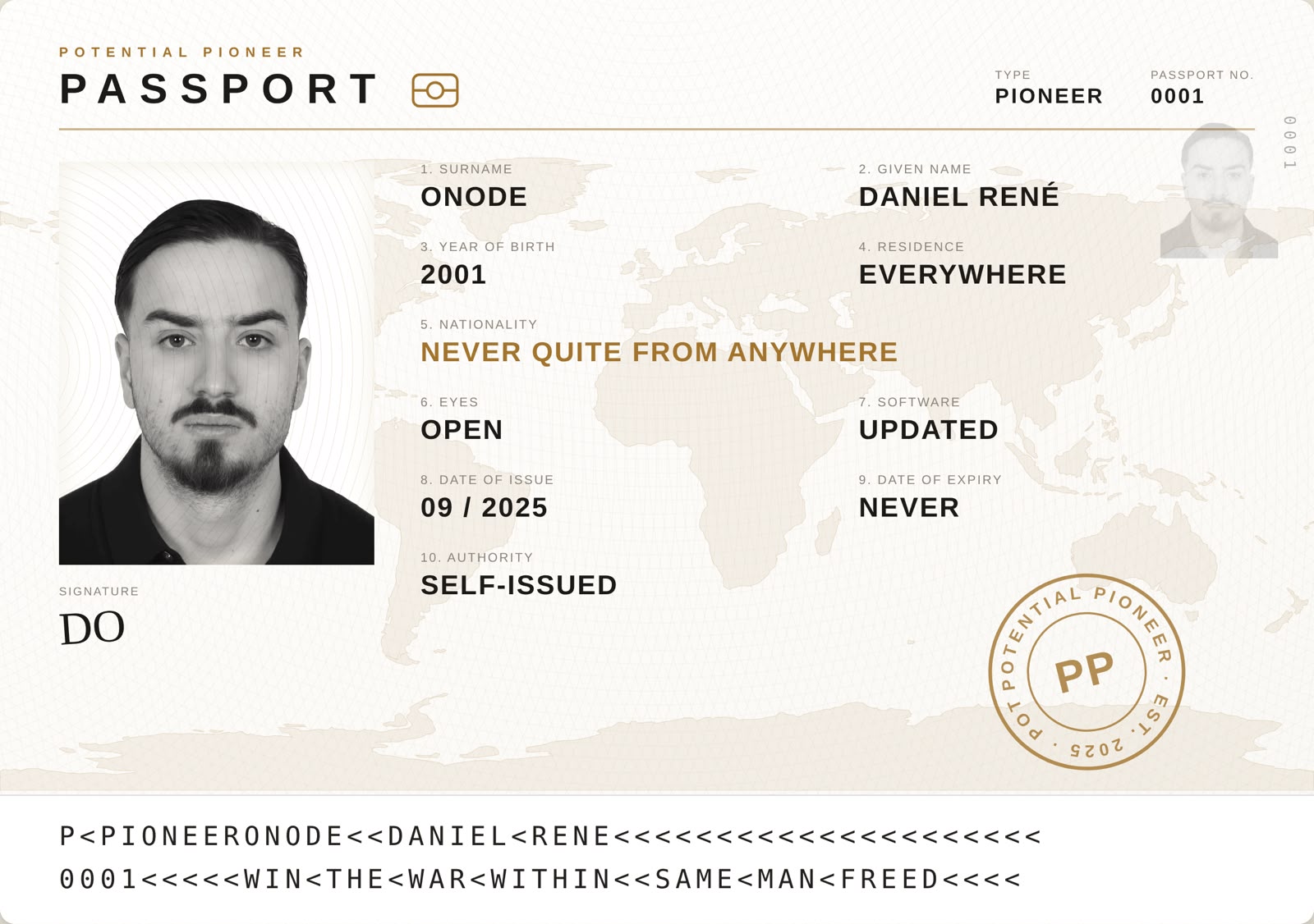 Potential Pioneer passport — Daniel Onode